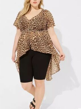torrid Chiffon Leopard Print High-Low Peplum Top - Brown & Black